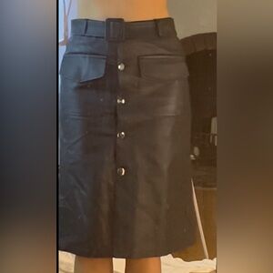 Never worn black faux leather midi skirt